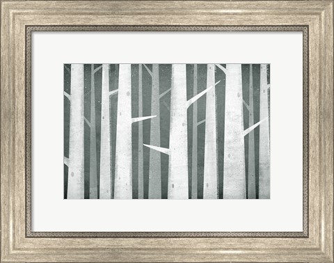 Framed Birches Winter Woods I Neutral Print