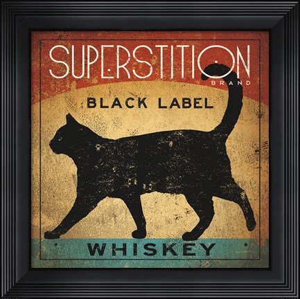 Framed Superstition Black Label Whiskey Cat Print