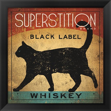 Framed Superstition Black Label Whiskey Cat Print