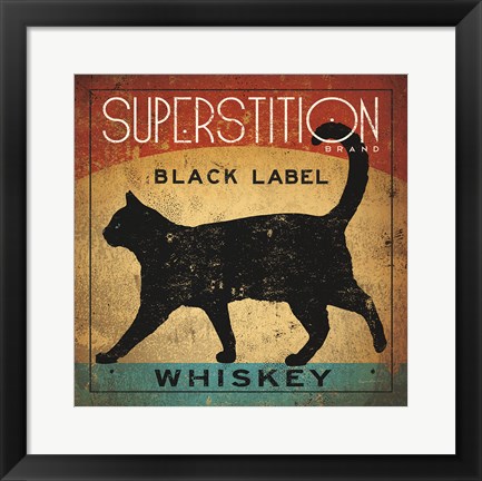 Framed Superstition Black Label Whiskey Cat Print