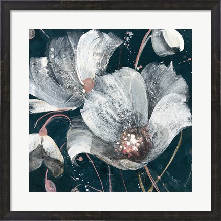 Framed Transluncent Poppies Navy Print