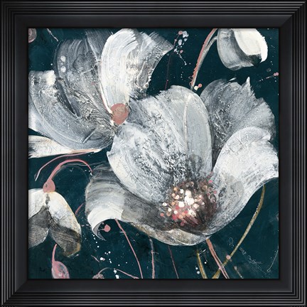 Framed Transluncent Poppies Navy Print