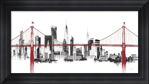 Framed Bridge and Skyline Red Print