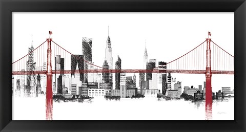 Framed Bridge and Skyline Red Print