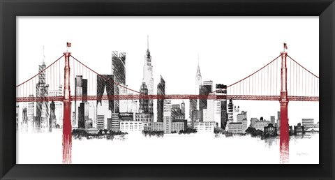 Framed Bridge and Skyline Red Print