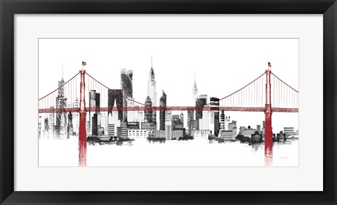 Framed Bridge and Skyline Red Print