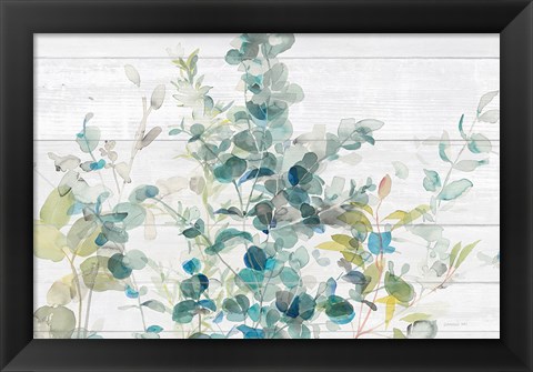 Framed Eucalyptus I on Shiplap Crop Print