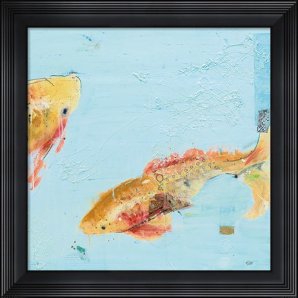 Framed Fish in the Sea II Aqua Print
