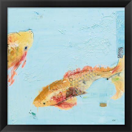 Framed Fish in the Sea II Aqua Print