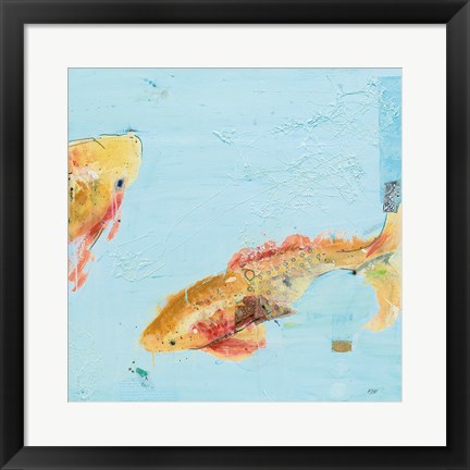 Framed Fish in the Sea II Aqua Print