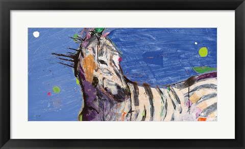 Framed Zebra Blue Print