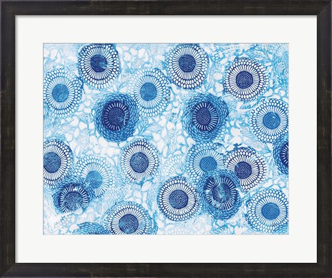 Framed Pinto and Buffalo Flowers Blue Print