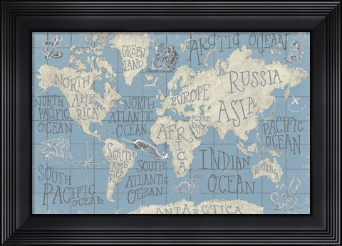 Framed Mythical Map I Blue Print