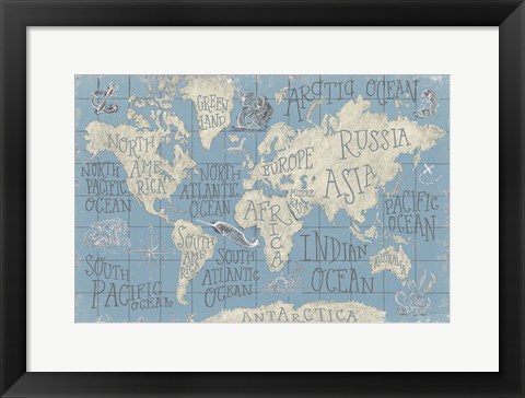 Framed Mythical Map I Blue Print