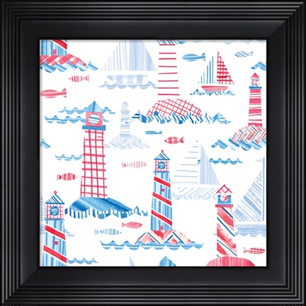 Framed Coastal Americana Pattern VIII Print