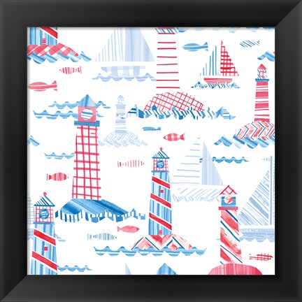 Framed Coastal Americana Pattern VIII Print