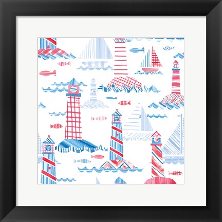 Framed Coastal Americana Pattern VIII Print