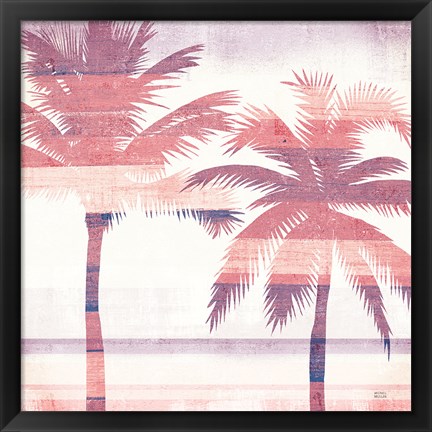 Framed Beachscape Palms III Pink Purple Print