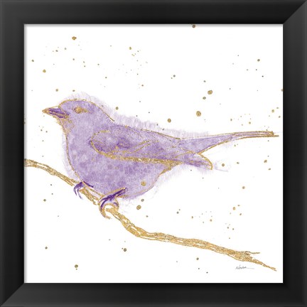 Framed Gilded Bird I Lavender Print