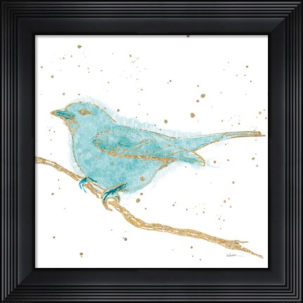 Framed Gilded Bird I Teal Print