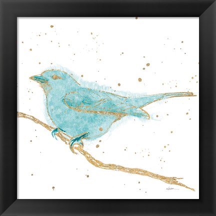 Framed Gilded Bird I Teal Print