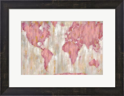 Framed Blushing World Map v2 Crop Print