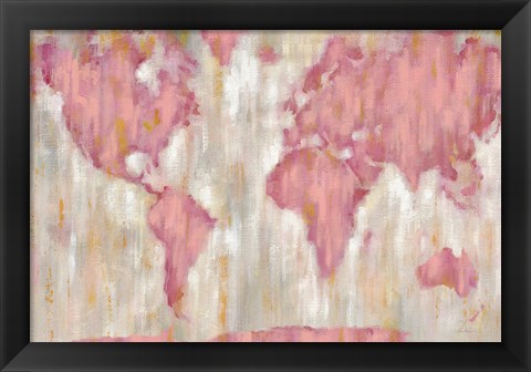 Framed Blushing World Map v2 Crop Print