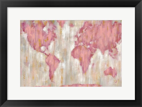 Framed Blushing World Map v2 Crop Print