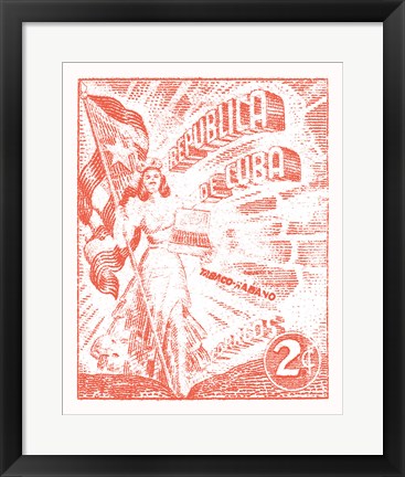 Framed Cuba Stamp XXI Bright Print