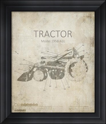 Framed Industrail Farm Tractor Blue Print 1 Print