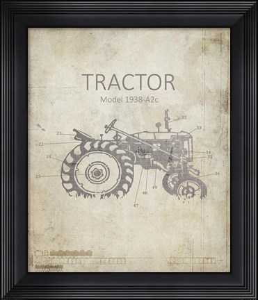 Framed Industrail Farm Tractor Blue Print 2 Print