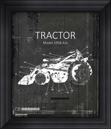 Framed Industrail Farm Tractor Blue Print BW3 Print