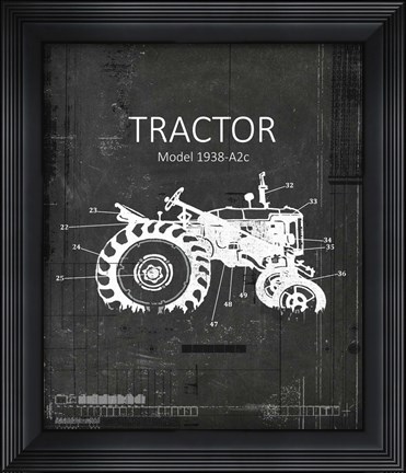 Framed Industrail Farm Tractor Blue Print BW4 Print