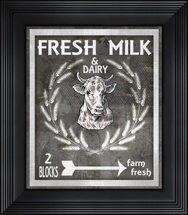 Framed Farm Sign Fresh Milk 1 Print