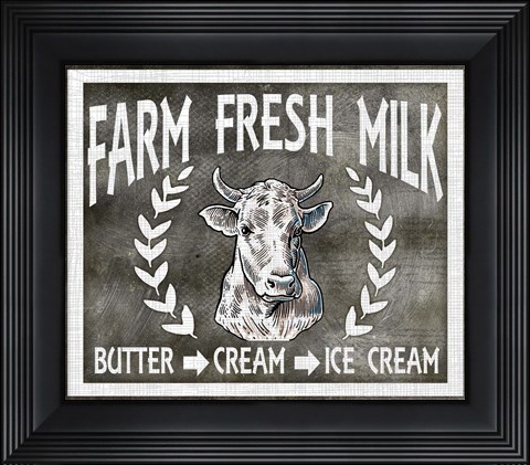 Framed Farm Sign Fresh Milk 2 Print