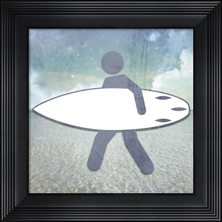 Framed Beach Signs Surfer Print