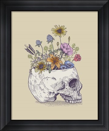 Framed Half Skull Flowers Print