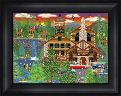 Framed Dozing Bear Lodge Print