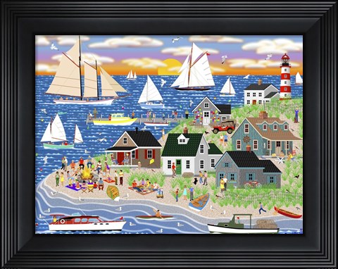 Framed Beach Bonfire Gathering Print