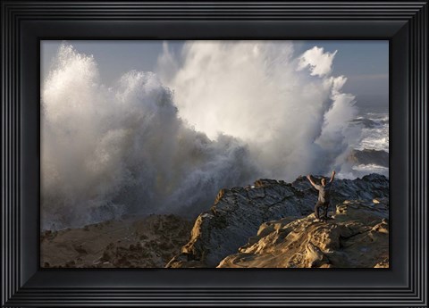 Framed Oregon Shore Acres Guy Huge Wave Print
