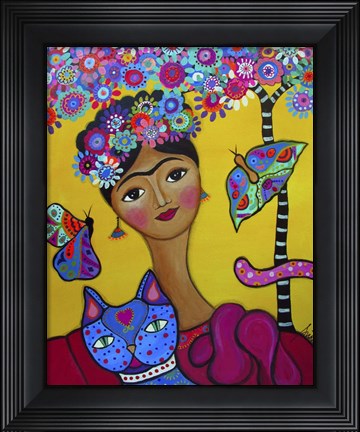 Framed Brigit&#39;s Frida And Her Cat Print