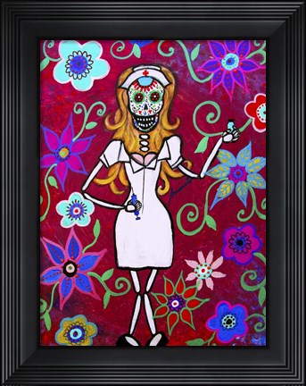 Framed Dia De Los Muertos Nurse Long Blond For Prints Print