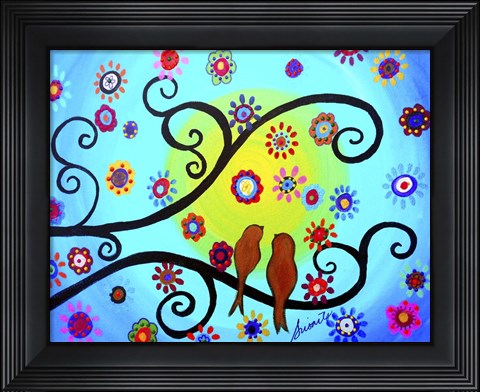 Framed Lovebirds In Whimsy Summerland Print