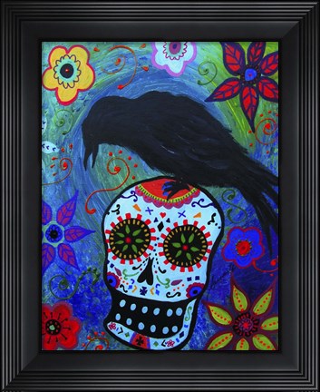 Framed Black Bird And Skull Print