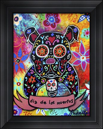 Framed Dia De Los Muertos Bulldog Print