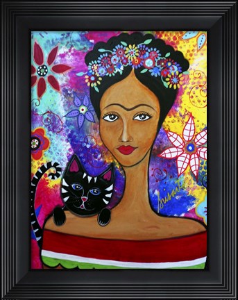 Framed Frida And Her Cat Print