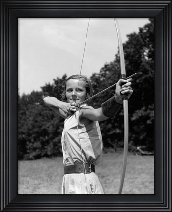 Framed 1930s Girl with Bow and Arrow Print