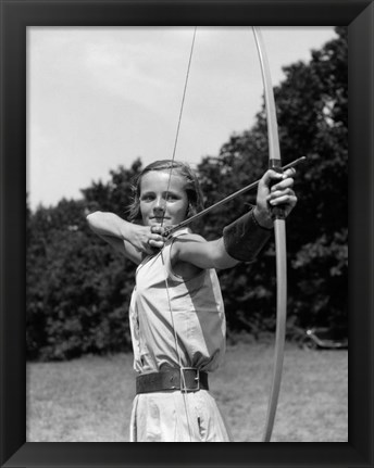 Framed 1930s Girl with Bow and Arrow Print