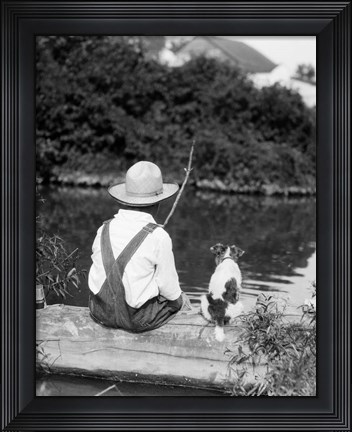 Framed 1920s 1930s Farm Boy Fishing Print