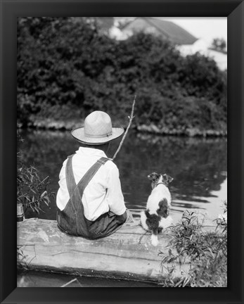 Framed 1920s 1930s Farm Boy Fishing Print